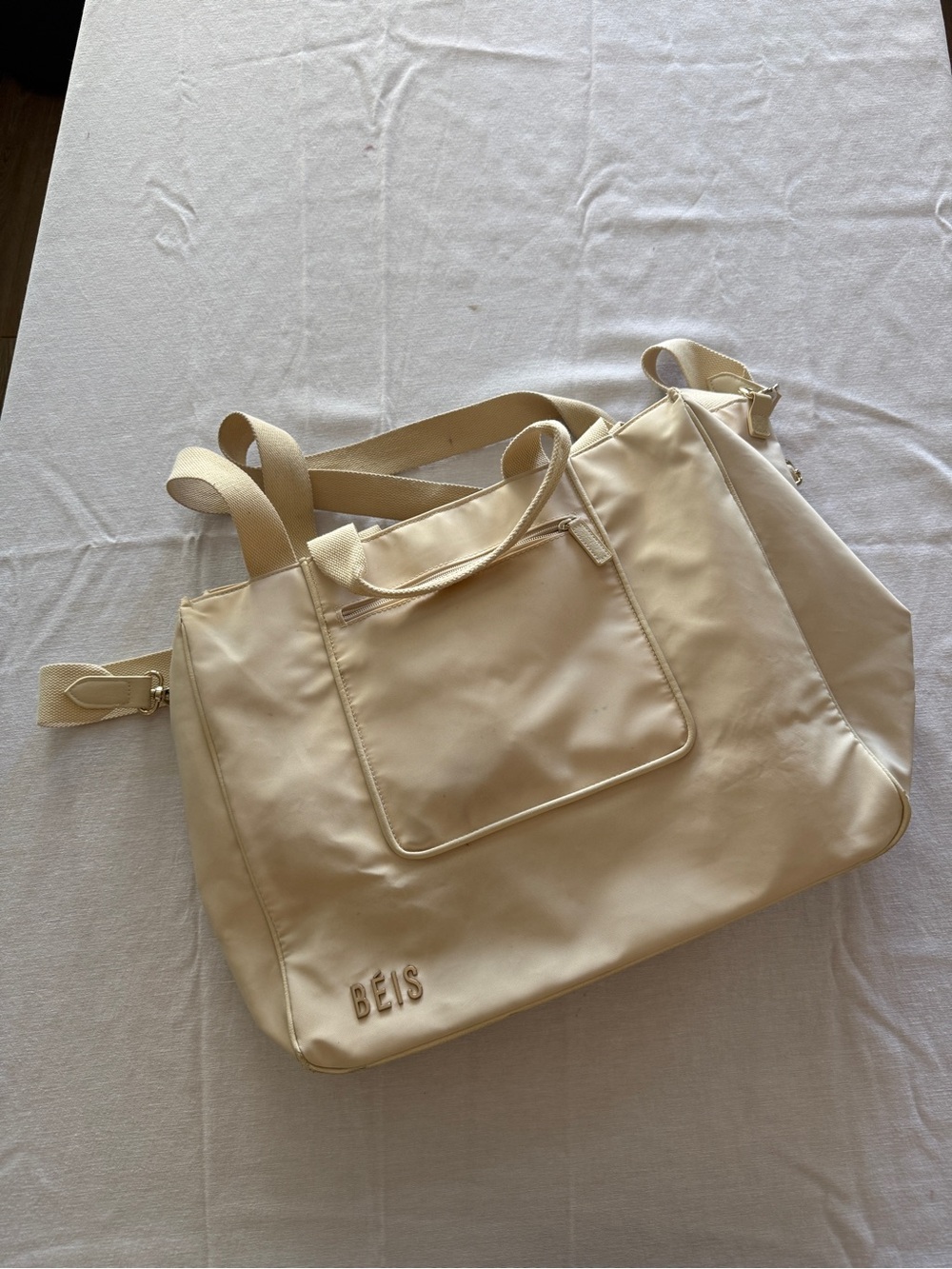 BEIS Cream Nylon Tote with Detachable Shoulder Strap